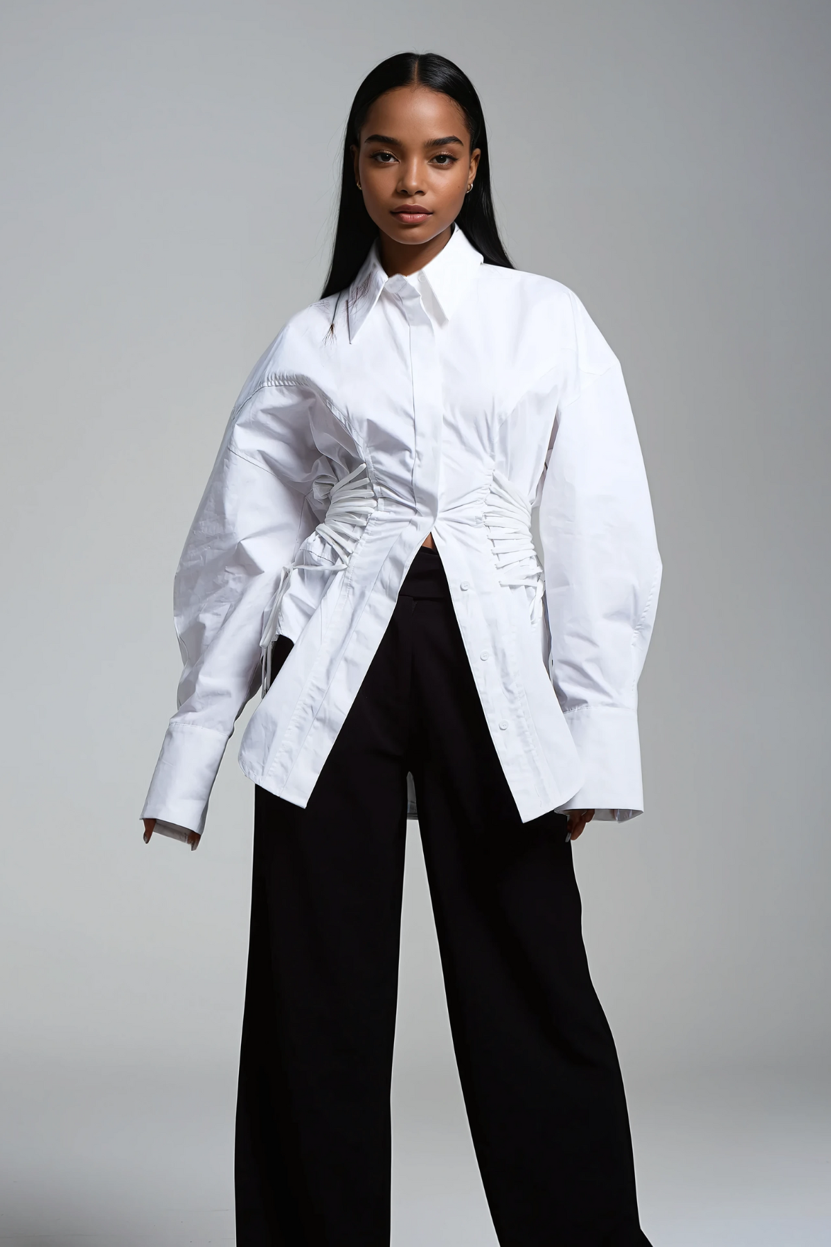 Bagheera Ruch Drawstring Shirt In White