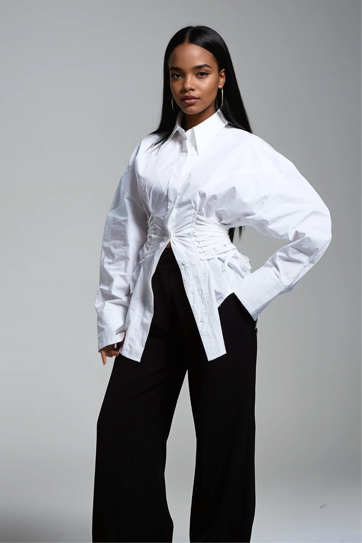 Bagheera Ruch Drawstring Shirt In White