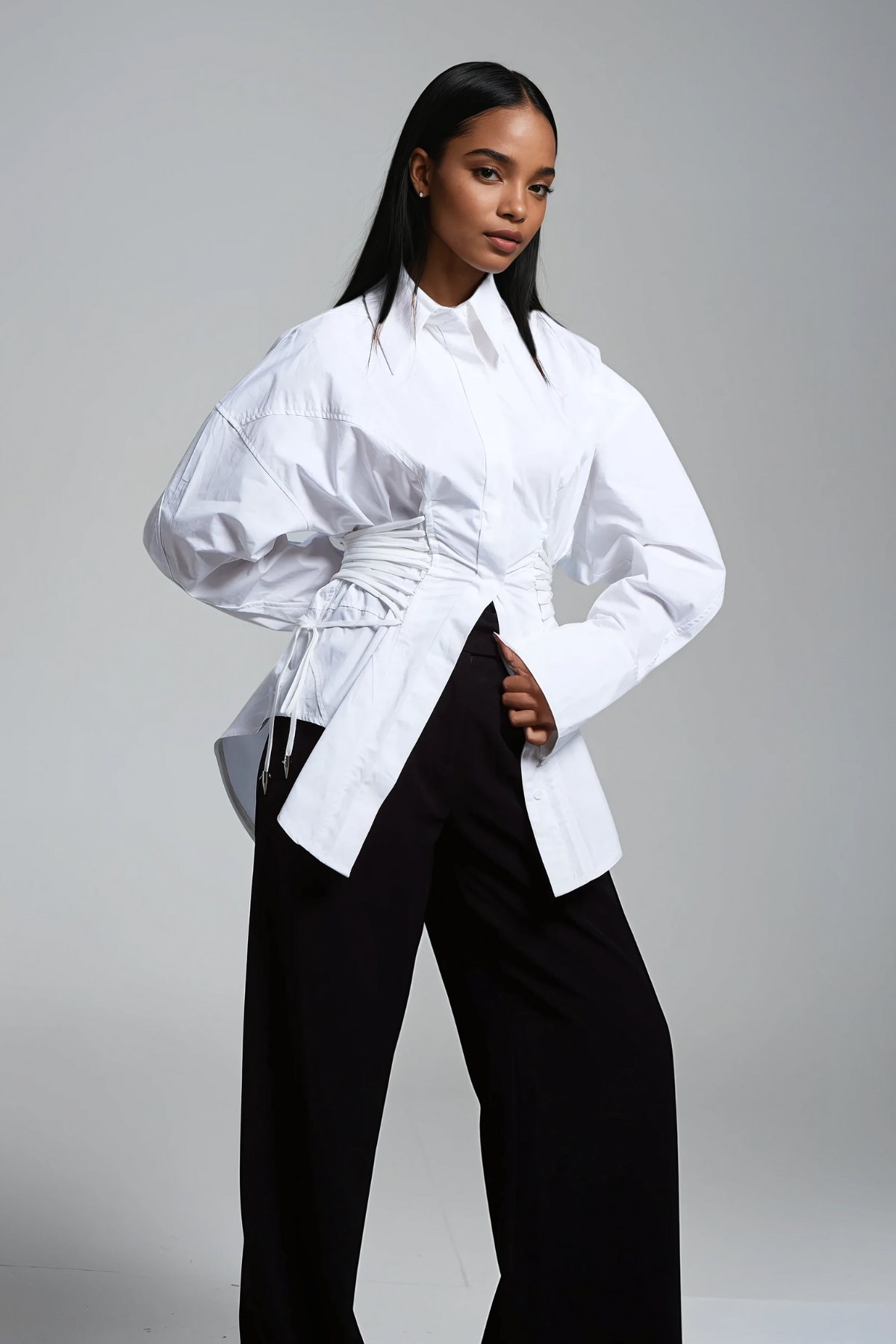 Bagheera Ruch Drawstring Shirt In White