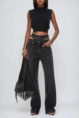 Bahari Cutout Deconstruct Jeans In Black