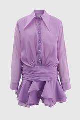 Brinley Ruched Ruffle Mini Dress In Purple