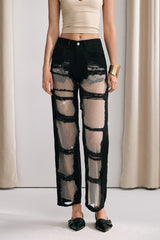 Chloe Mesh Straight Jeans In Black