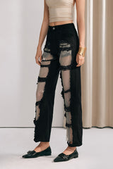 Chloe Mesh Straight Jeans In Black