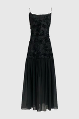 Emberly Spaghetti Flower Mesh Maxi Dress In Black