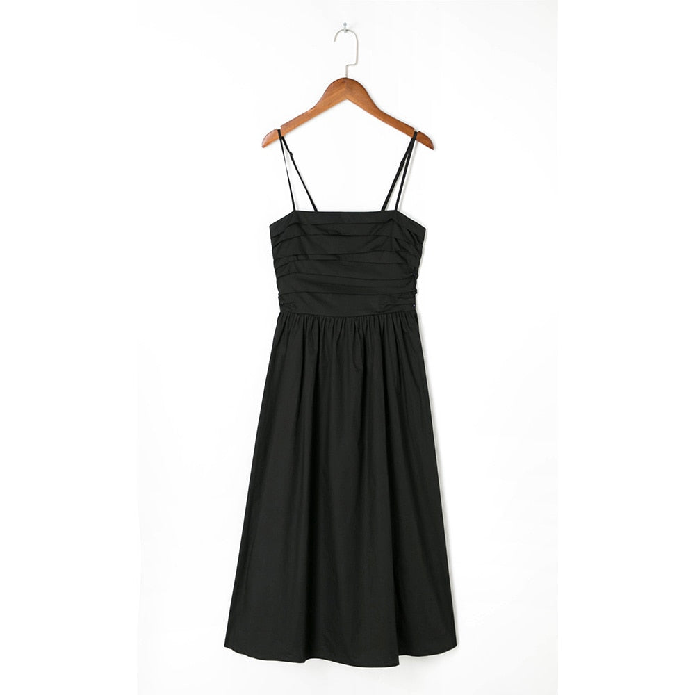 Summer Clothes For Women Fashion Spaghetti Strap Sexy Evening Dress Sleeveless Ruched Party Vintage Midi Dress