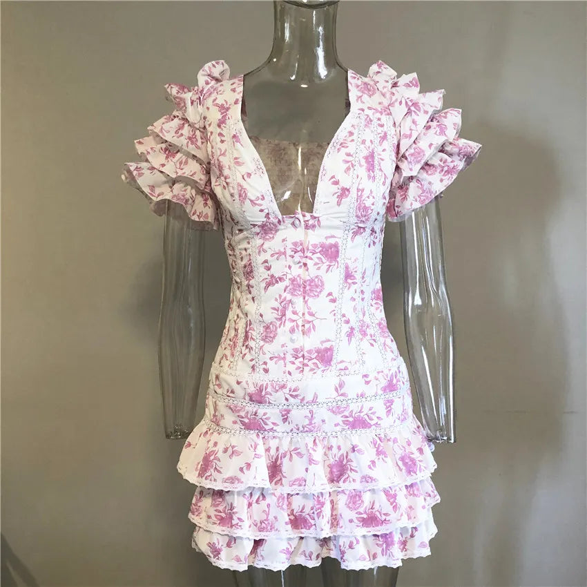 High Quality 2023 Ruffle White Women Mini Dress Beach Holiday Girl Dress