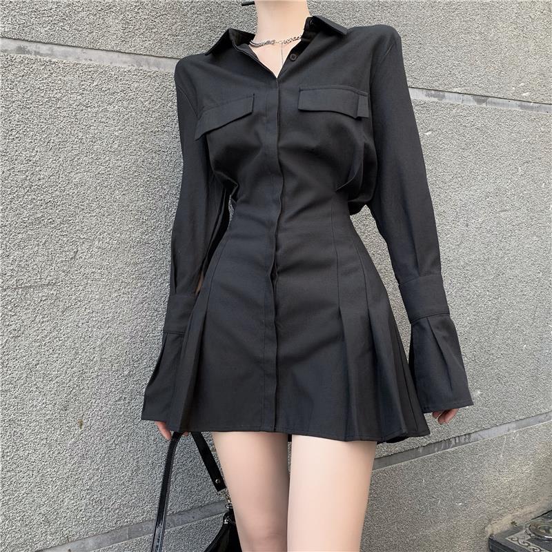 2022 Black Fairy Grunge Dress for Women Dark Aesthetic Japanese Harajuku Mini Dresses Y2k Emo Alternative Clothes Korean Fashion