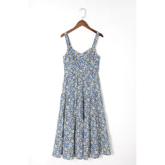 Summer Dress Beach Sweetheart Neck Tiered Seam Vintage Floral Dress Women Sleeveless Strap Sexy Midi Dress