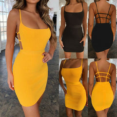 2022 Women Dresses Sleeveless Fashion Female Bandage Bodycon Solid Party Sheath Short Mini Backless Ladies Clothing