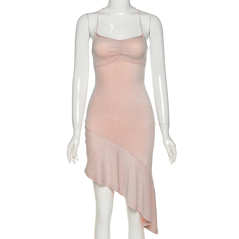 Tight-fitting Dress Designs Sexy Spaghetti Strap Pink Bright Party Chic Dress 2024 Spring Brands Lace Up Evening Vestidos