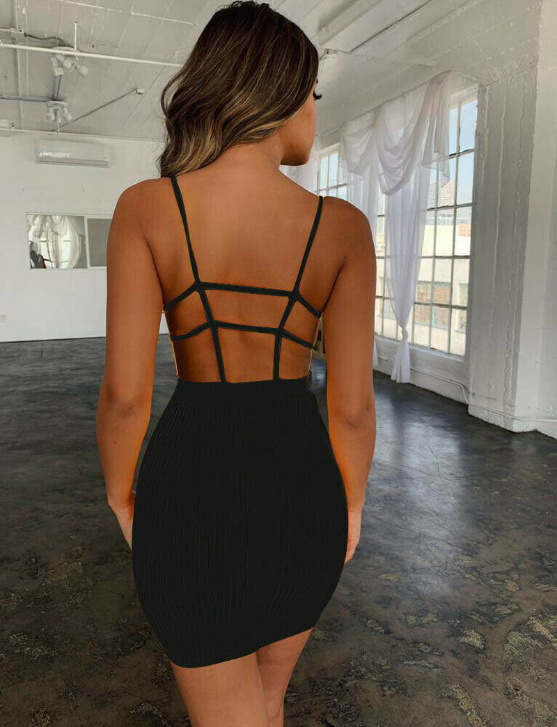 2022 Women Dresses Sleeveless Fashion Female Bandage Bodycon Solid Party Sheath Short Mini Backless Ladies Clothing