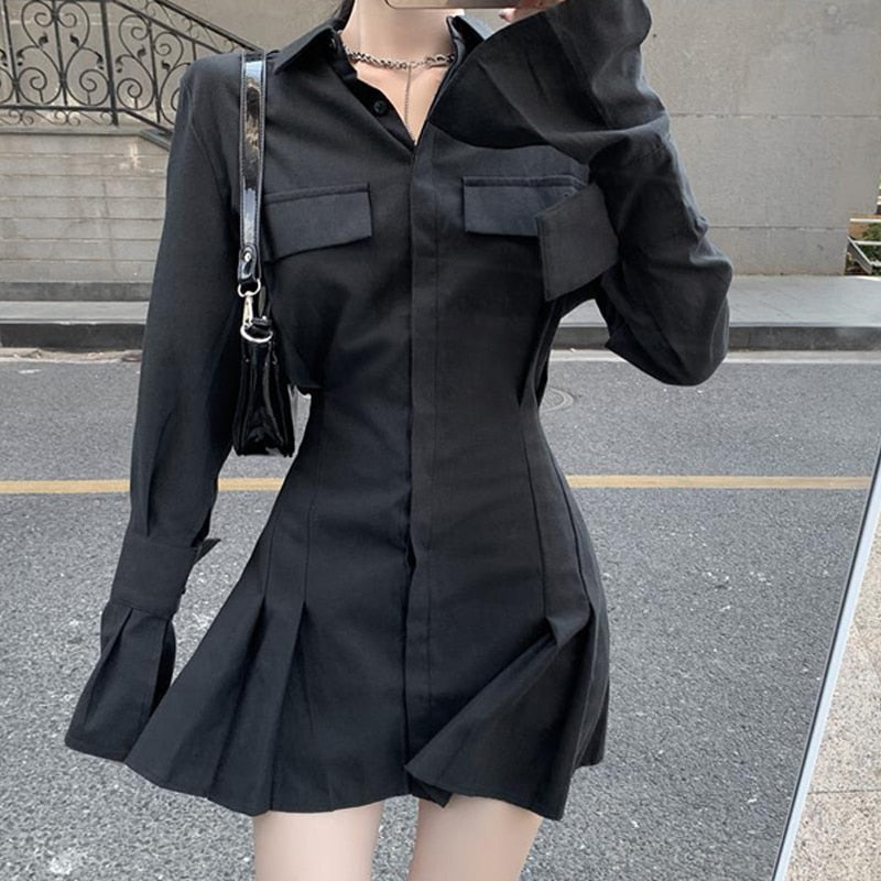 2022 Black Fairy Grunge Dress for Women Dark Aesthetic Japanese Harajuku Mini Dresses Y2k Emo Alternative Clothes Korean Fashion