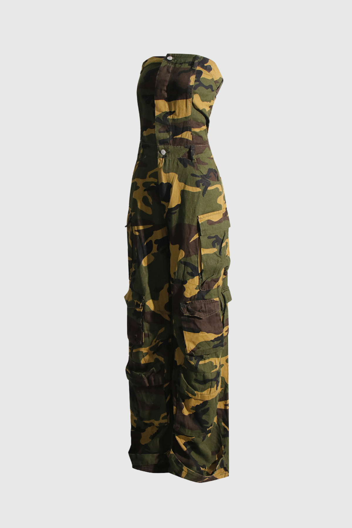 Hazel Camouflage Printed Strapless Jumpsuit In Yellow