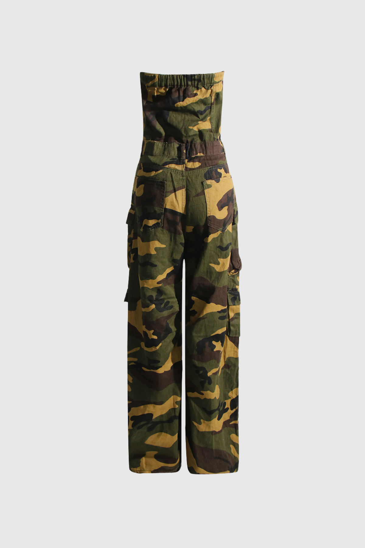 Hazel Camouflage Printed Strapless Jumpsuit In Yellow