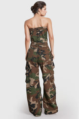 Hazel Camouflage Printed Strapless Jumpsuit