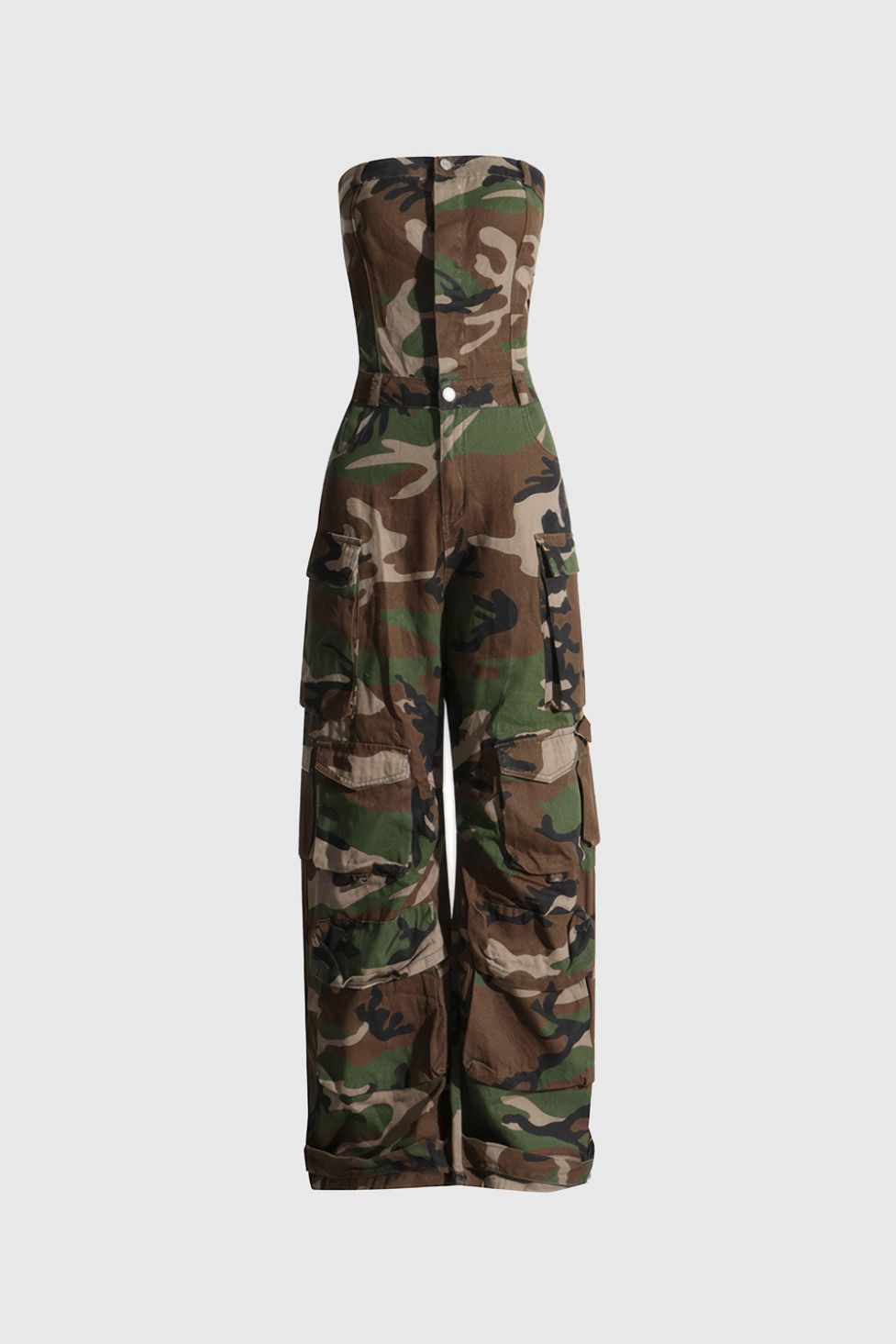 Hazel Camouflage Printed Strapless Jumpsuit