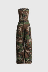 Hazel Camouflage Printed Strapless Jumpsuit