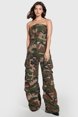 Hazel Camouflage Printed Strapless Jumpsuit