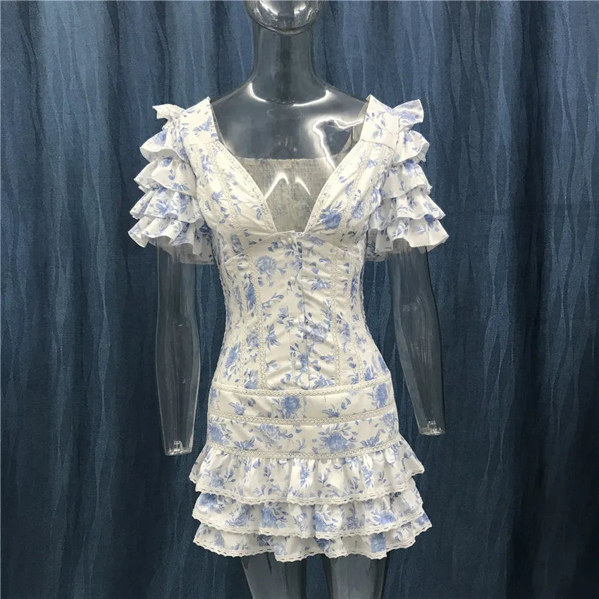 High Quality 2023 Ruffle White Women Mini Dress Beach Holiday Girl Dress