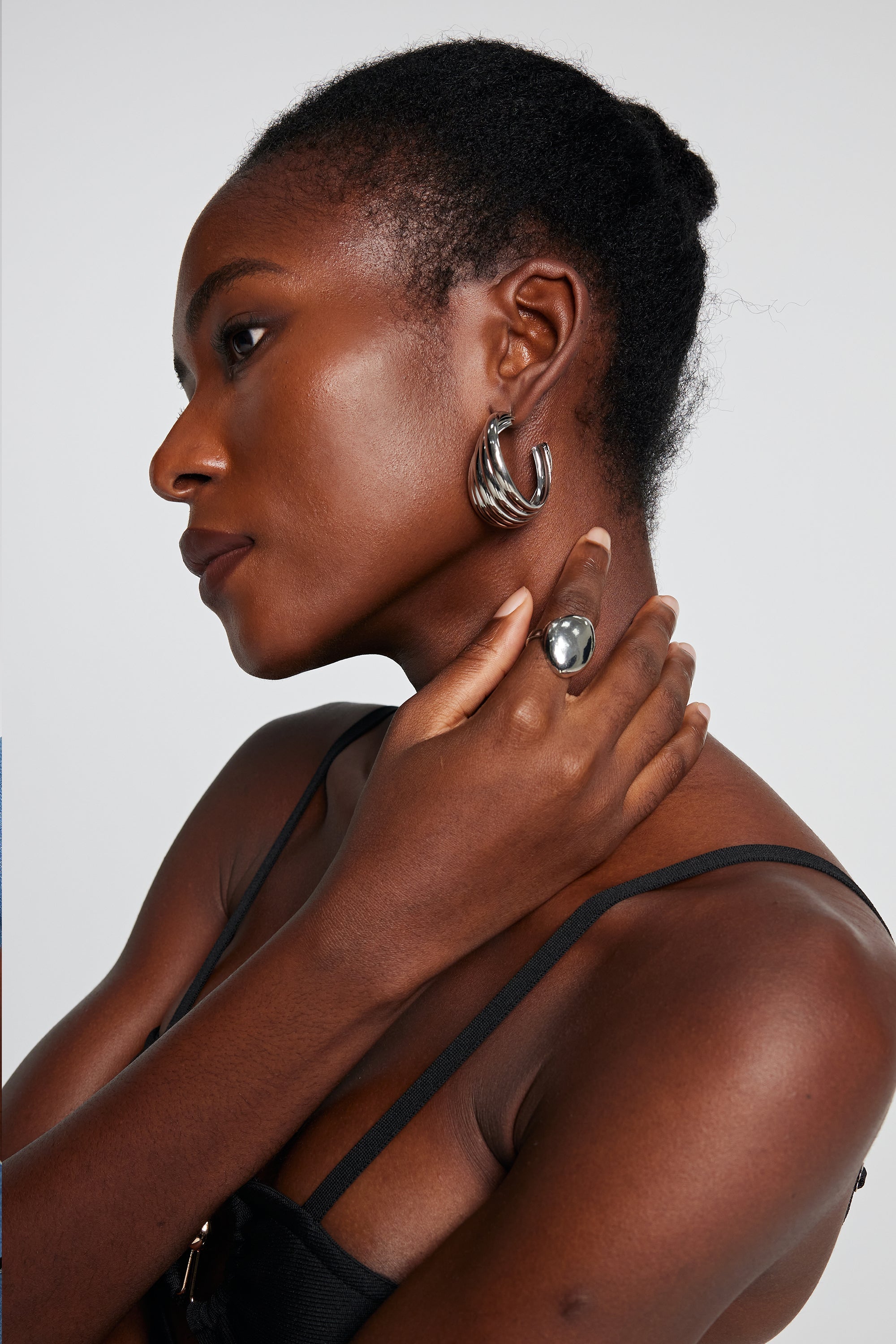 Henley Glossy Drop Asymmetric Rings In Silver