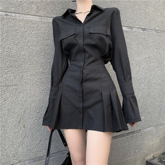 2022 Black Fairy Grunge Dress for Women Dark Aesthetic Japanese Harajuku Mini Dresses Y2k Emo Alternative Clothes Korean Fashion