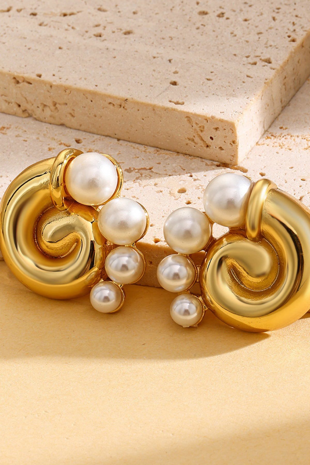 Jayleen Whorl Pearl Earrings In Gold