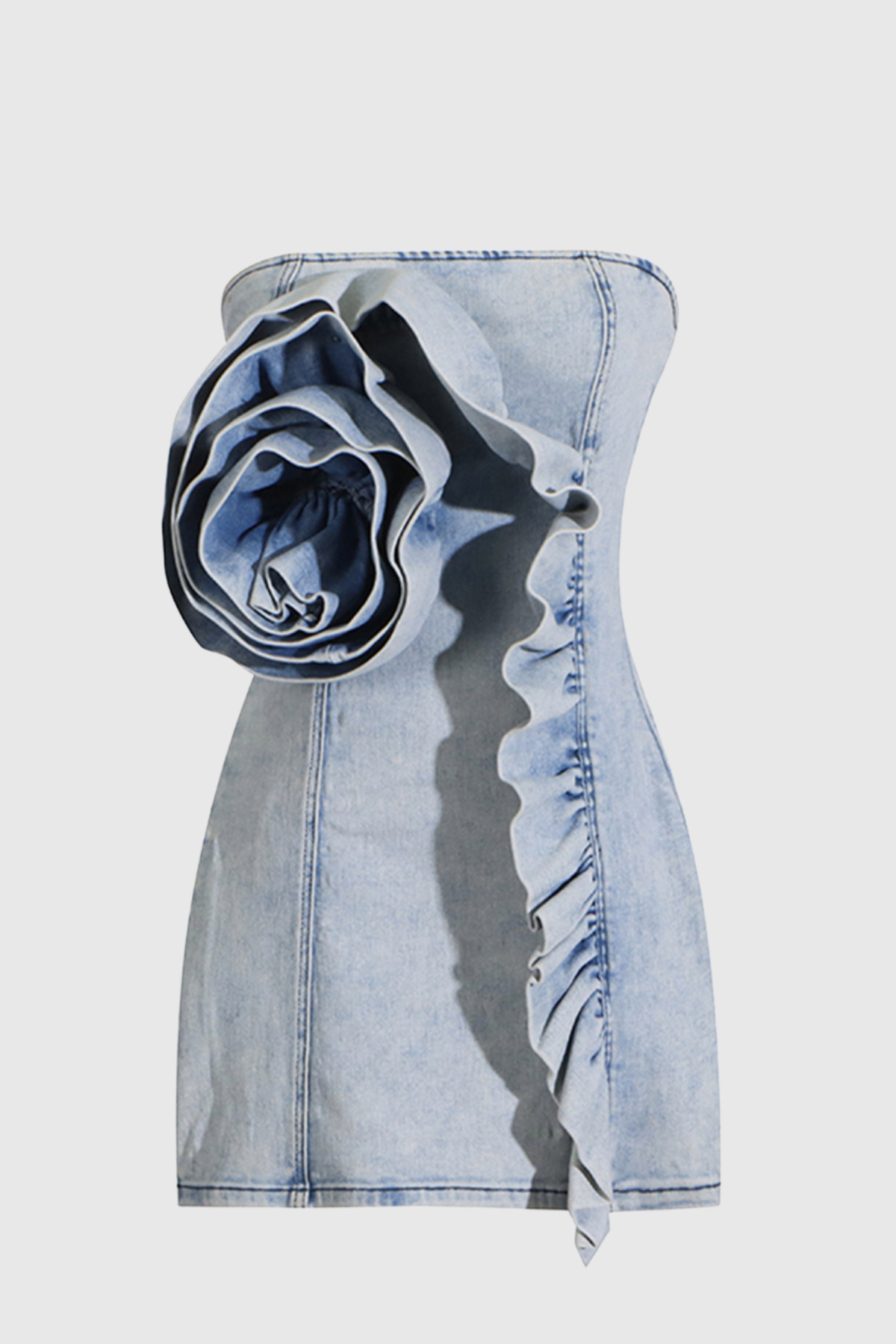 Kate Flower Ruffle Denim Mini Dress