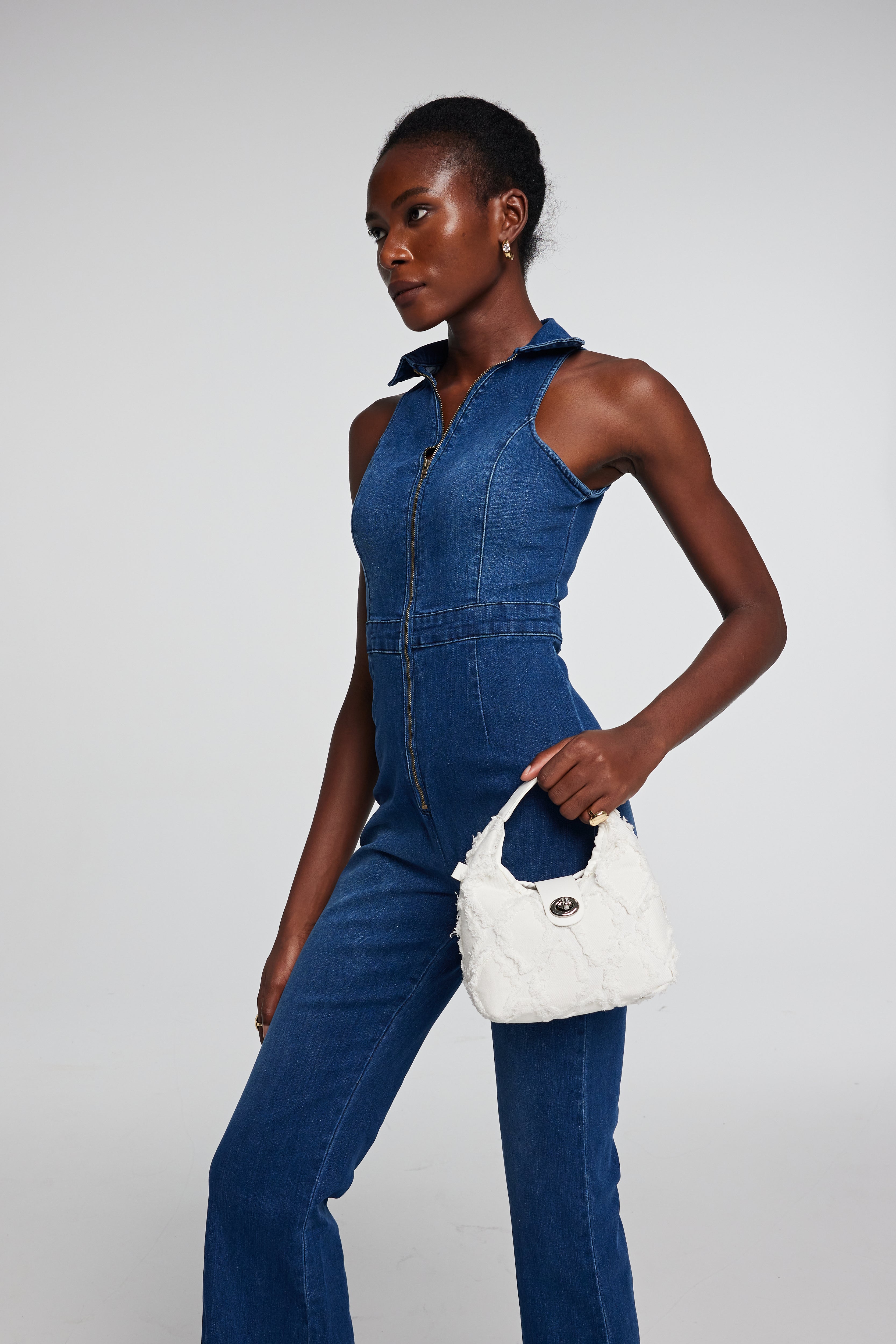 Kelly Rhombus Fringe Denim Bag