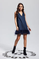 Kerrie Feather Sleeveless Denim Mini Dress