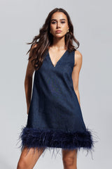 Kerrie Feather Sleeveless Denim Mini Dress