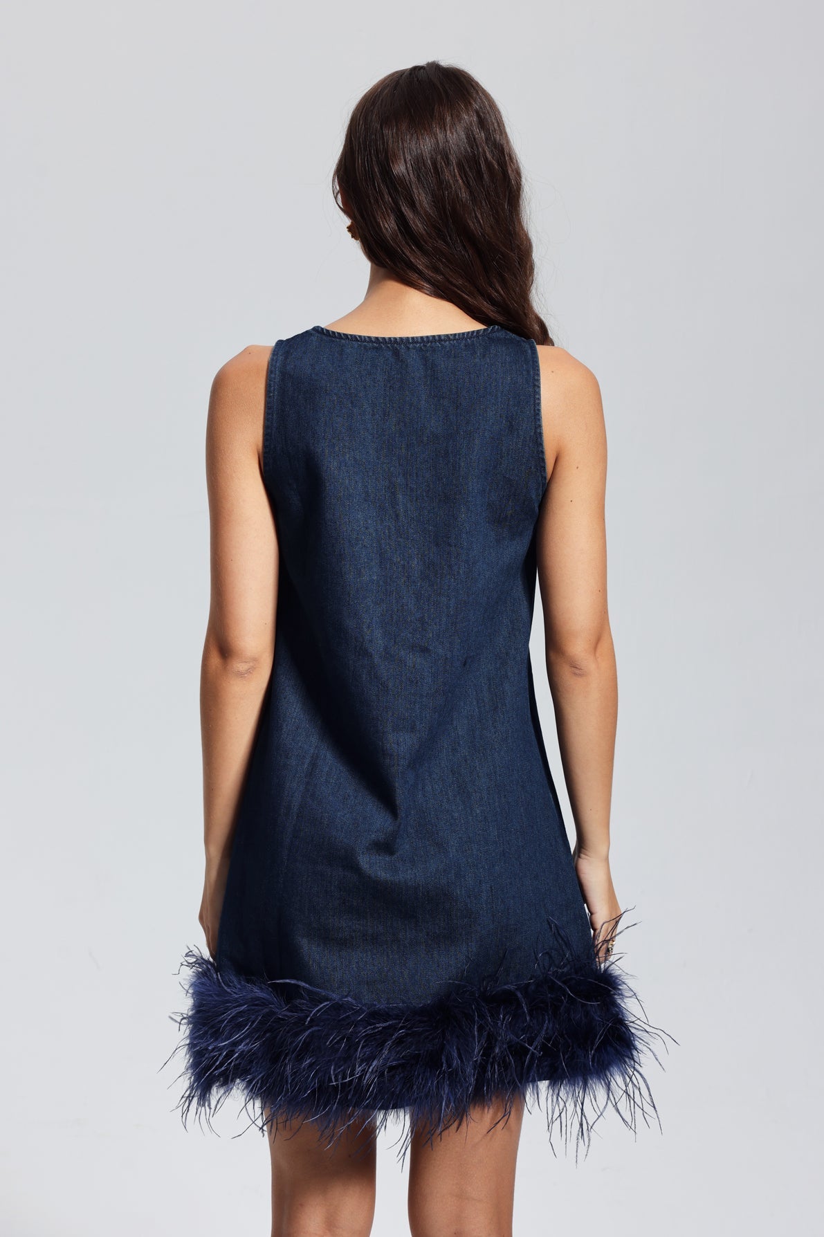 Kerrie Feather Sleeveless Denim Mini Dress