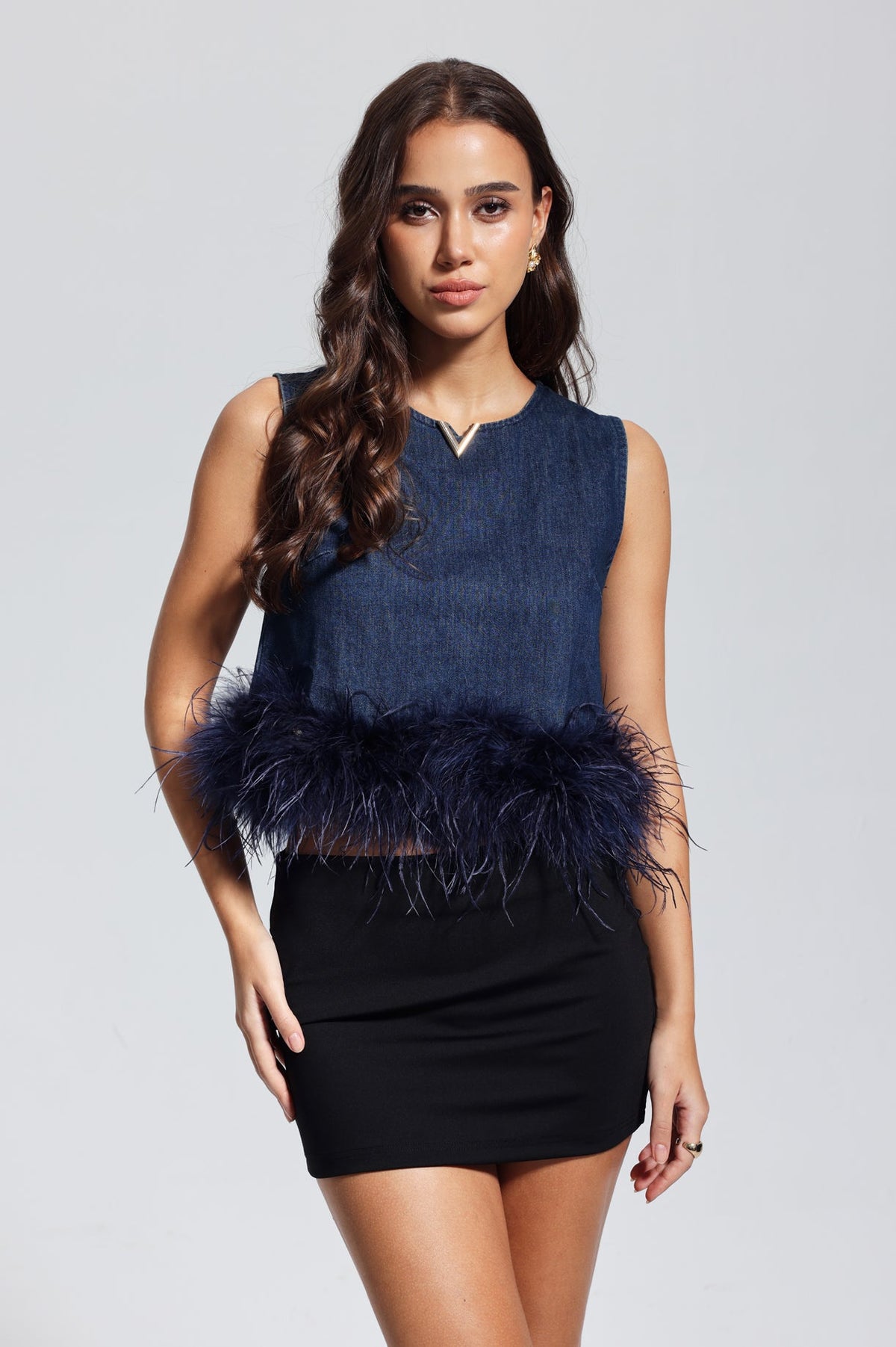 Kerrie Feather Sleeveless Denim Top