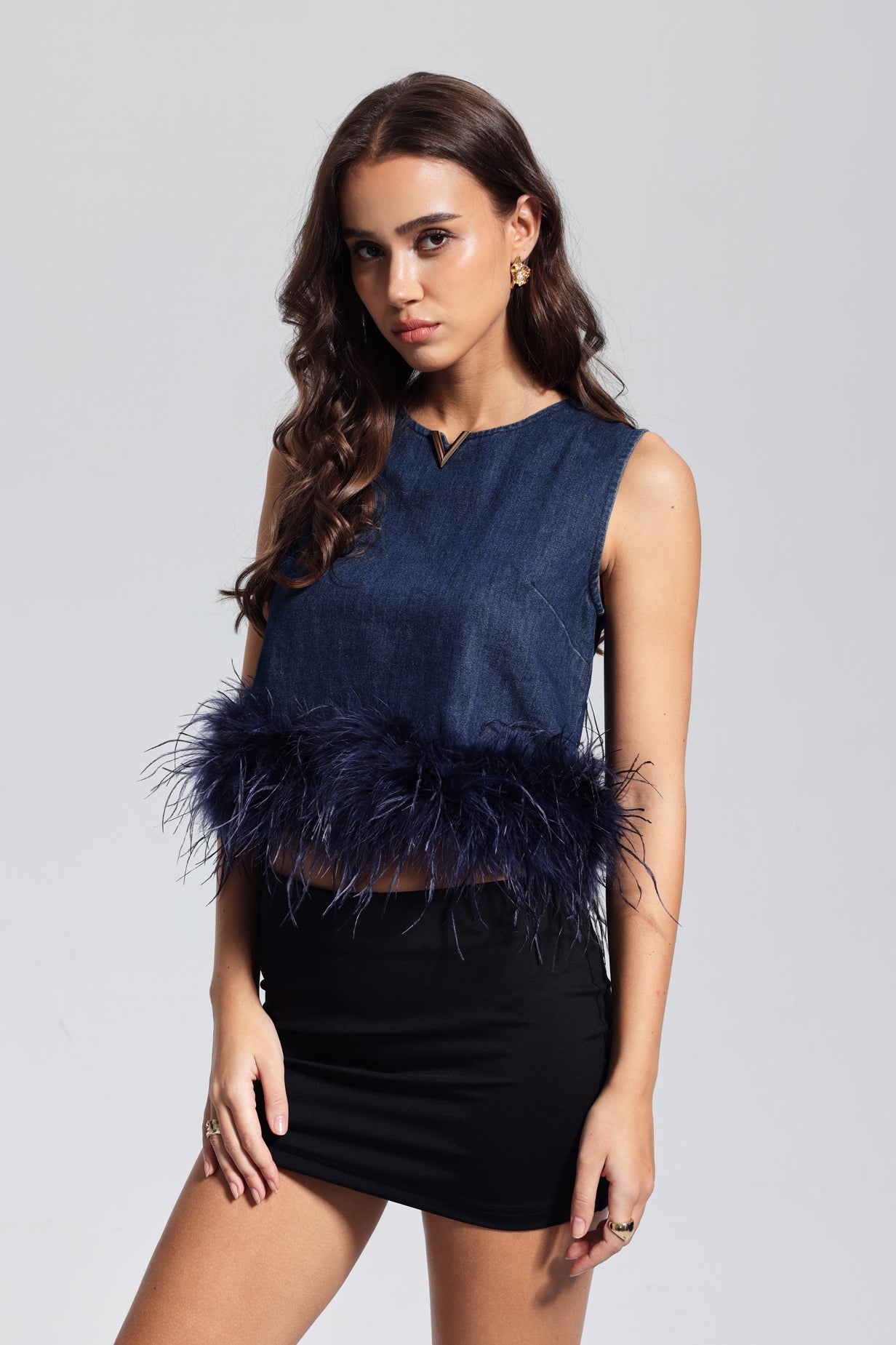 Kerrie Feather Sleeveless Denim Top