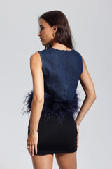 Kerrie Feather Sleeveless Denim Top