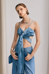 Khalani Bow Lace Up Denim Top