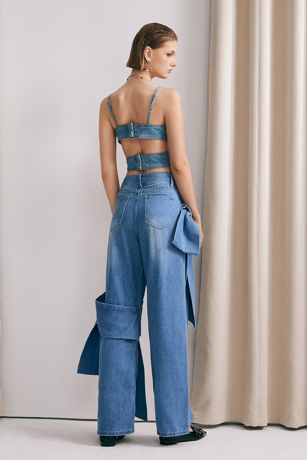 Khalani Bow Lace Up Denim Top