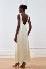 Ledini V Neck Crystal Maxi Dress In White