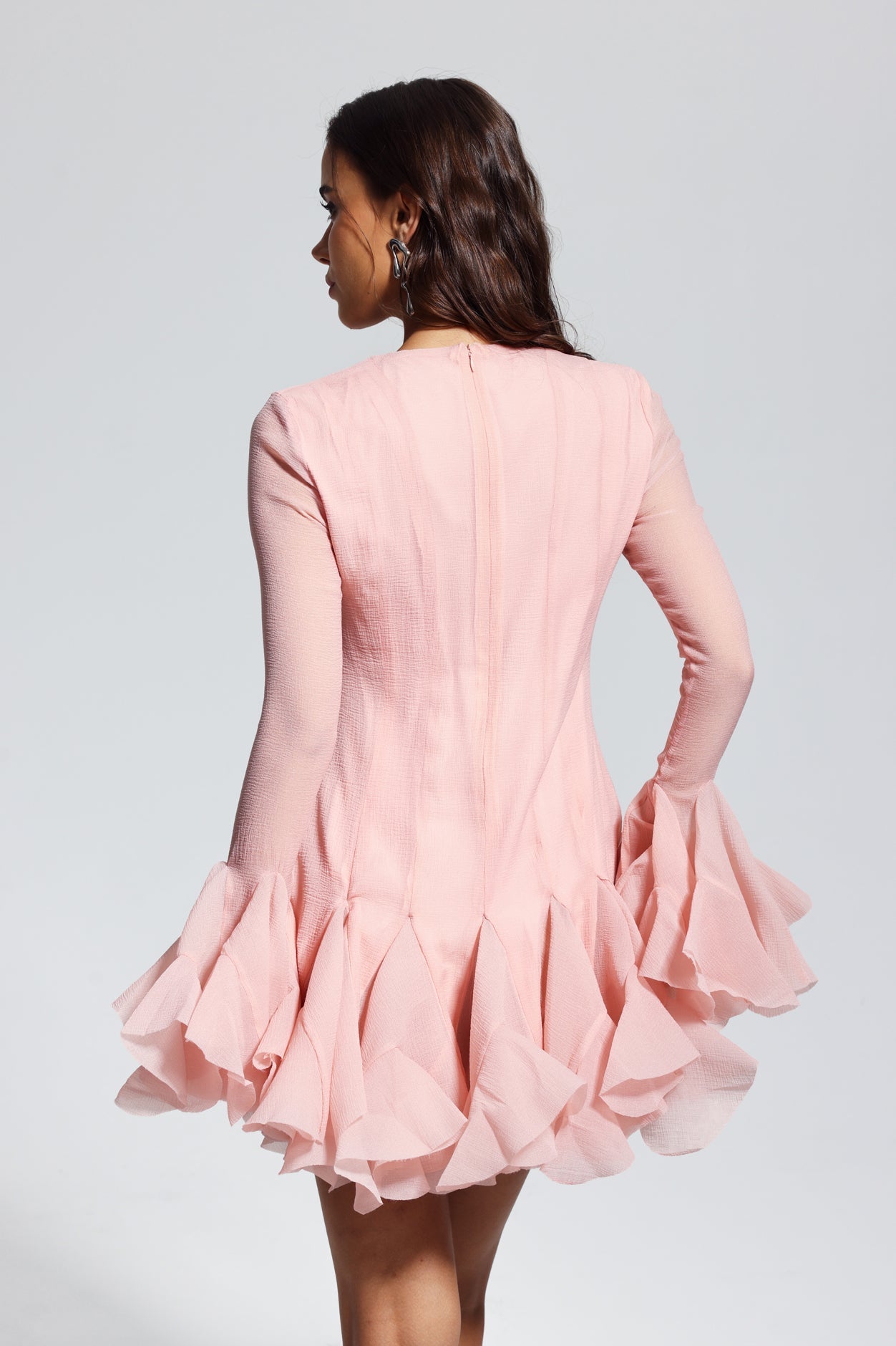 McCarthy Mesh Ruffle Mini Dress In Pink