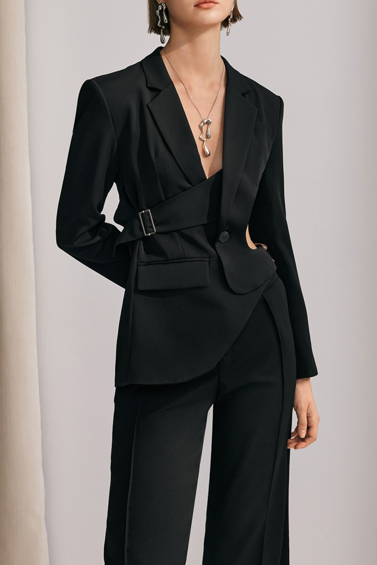 Morgan Asymmetric Cutout Blazer In Black