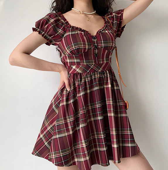 Ifomat Zandria Plaid Bustier Dress