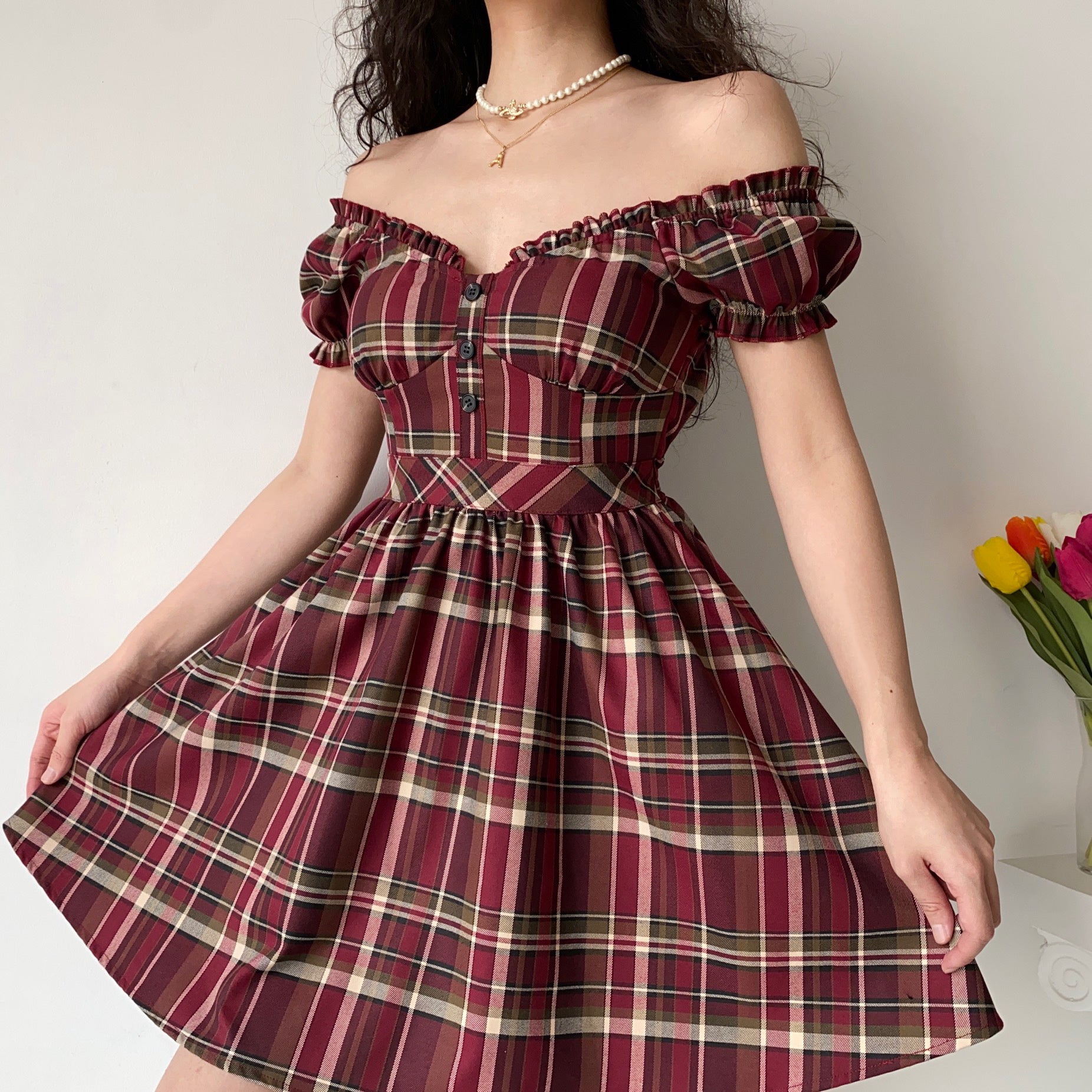 Ifomat Zandria Plaid Bustier Dress