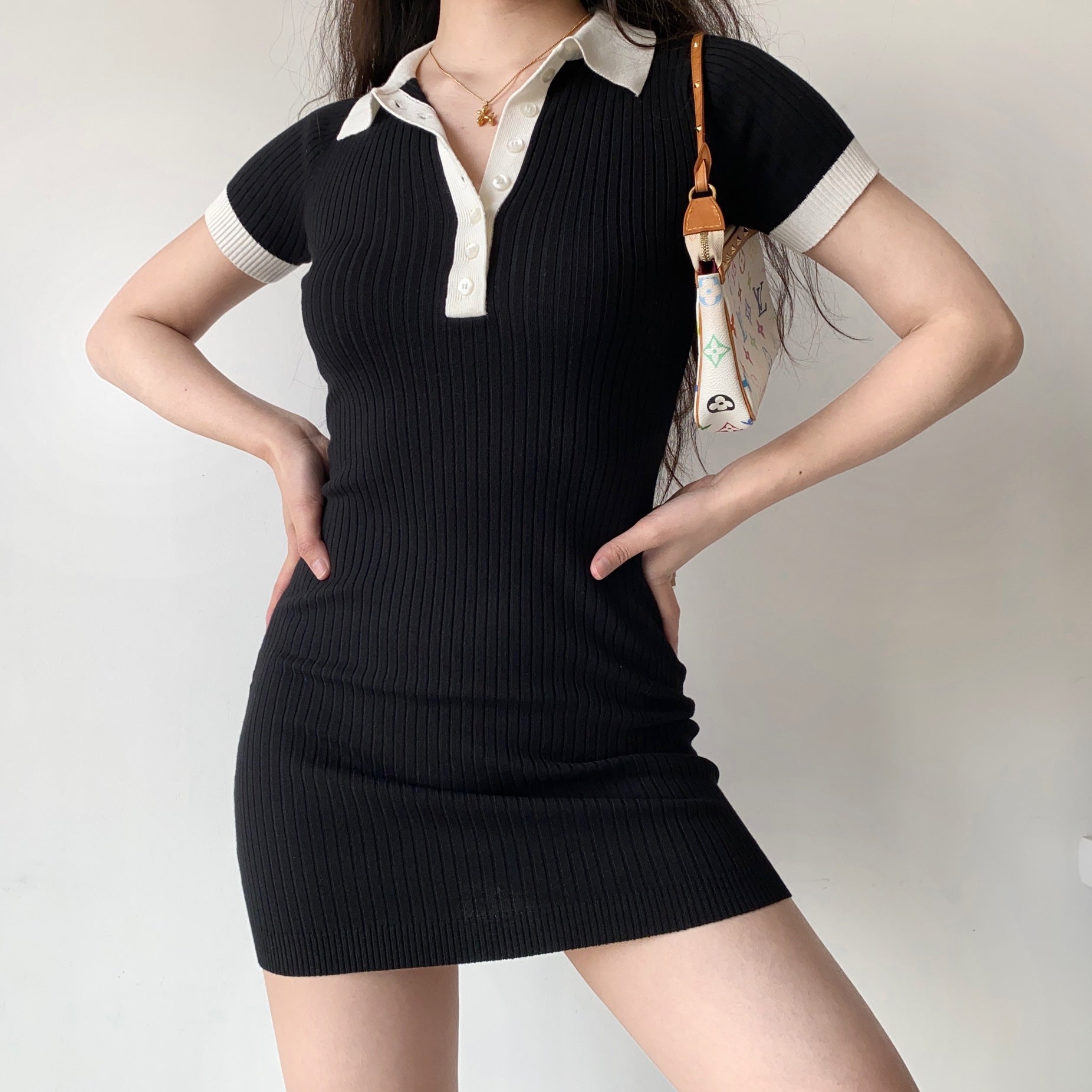 Ifomat Retro Color Block Knit Dress