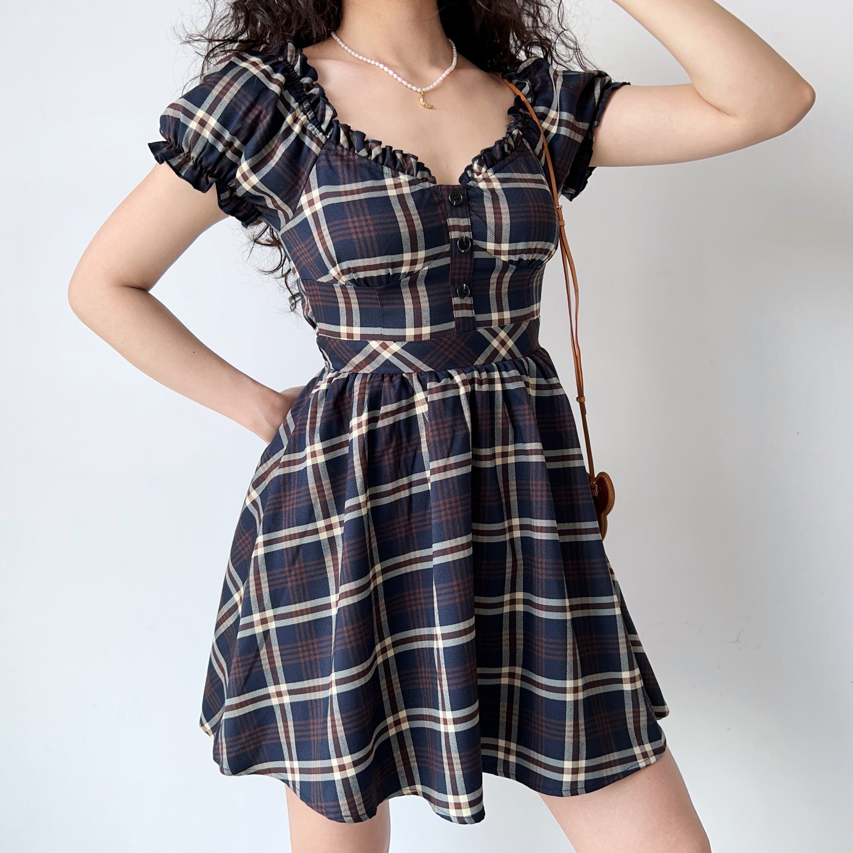 Ifomat Zandria Plaid Bustier Dress