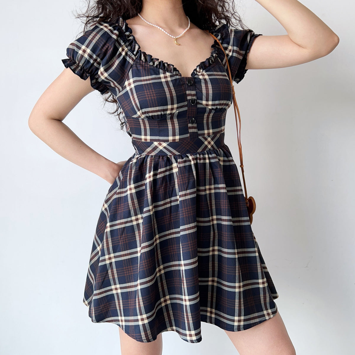 Ifomat Zandria Plaid Bustier Dress