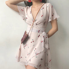 Ifomat 60s Style Cherry Wrap Dress