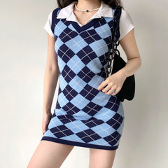 Ifomat College Diamond Vest Knit Dress