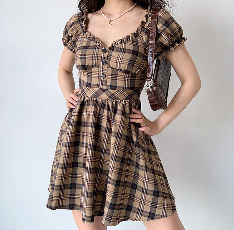 Ifomat Zandria Plaid Bustier Dress