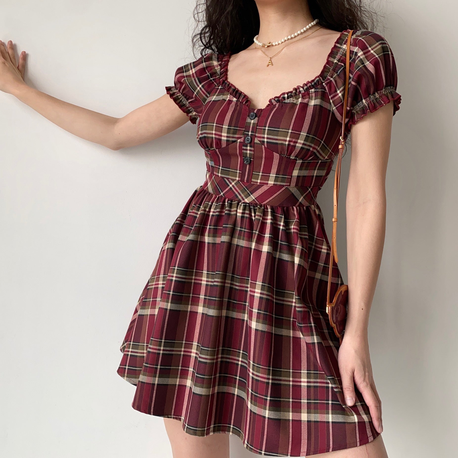 Ifomat Zandria Plaid Bustier Dress