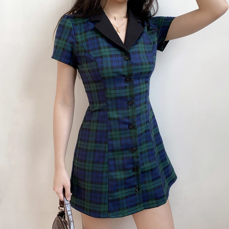 Ifomat Academy Plaid Lapel Dress