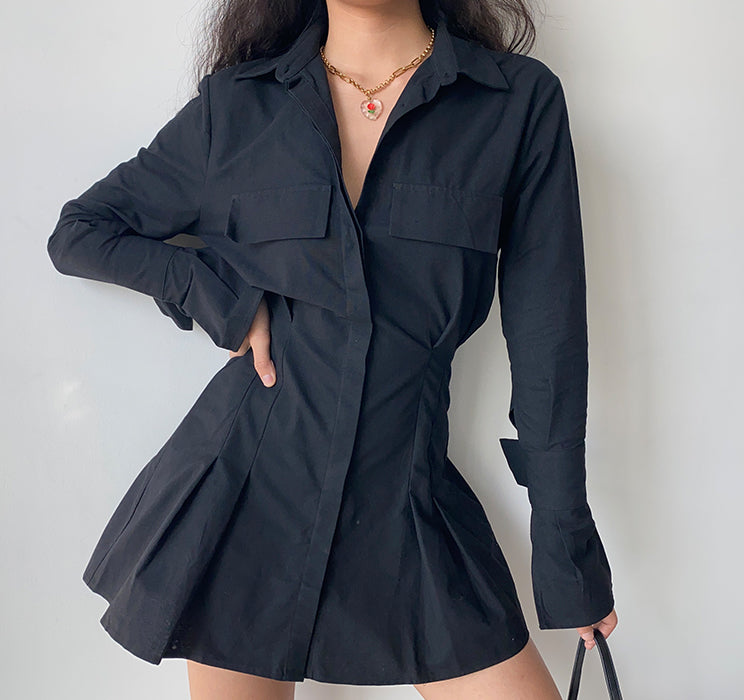 Ifomat Trumpet Sleeve Button Up Dress